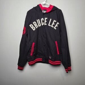 Roots of Fight Bruce Lee Jeet Kune Do Hooded Varsity Jacket Mens XL Black Red
